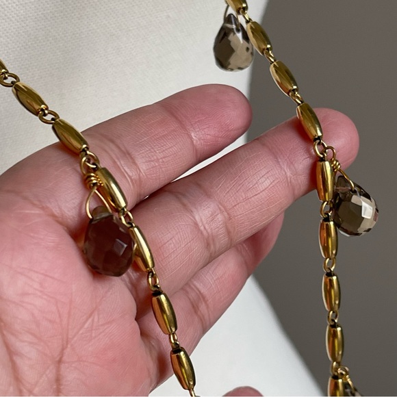 J. CREW GRAY SMOKEY FACETED TEARDROP BEADED GLASS CHARMS 44"-46" LONG GOLD TONE - Picture 6 of 10